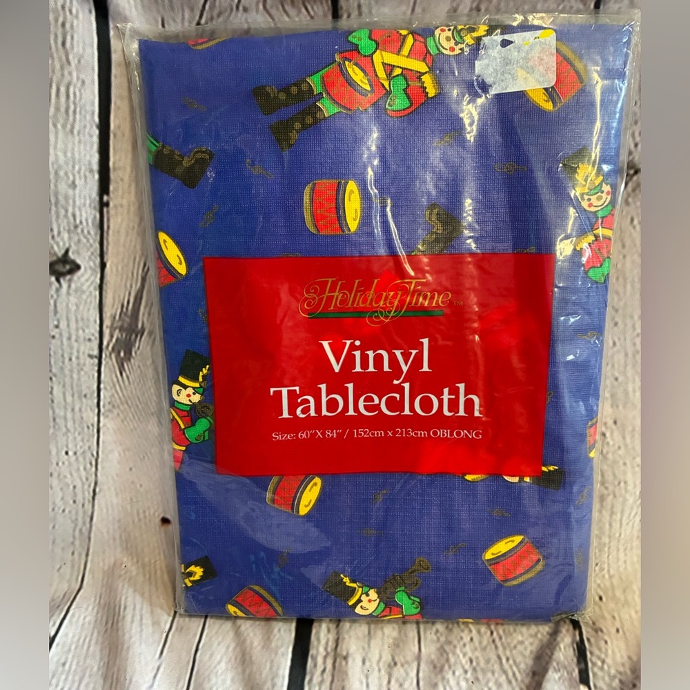 Christmas Nutcracker Tablecloth‎ Oblong 60”x84” Blue Vinyl Holiday Time NEW